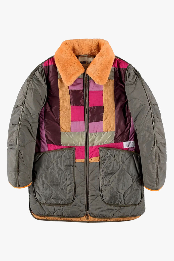 Aviator Quilted Jacket, Debbie Major - Dark Olive / Burnt Orange