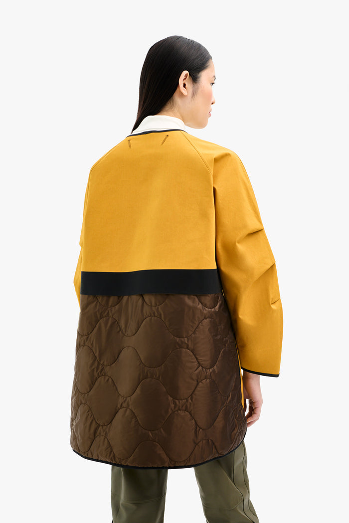 Short Bonded Patchwork Raincoat - Ochre / Peat