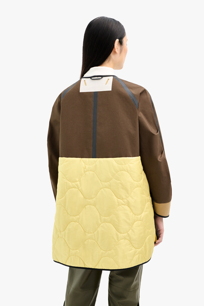 Short Bonded Patchwork Raincoat - Ochre / Peat