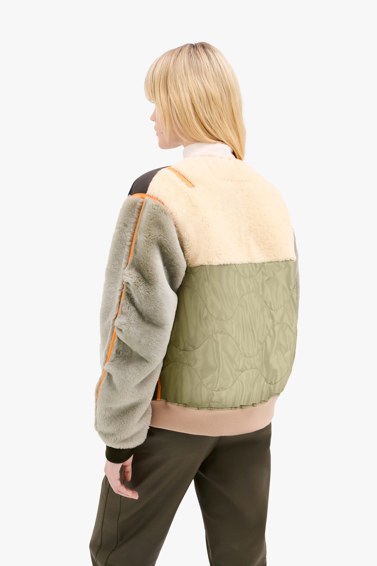 Shearling Leather Wool Bomber - Forest Green / Pale Jade & Natural