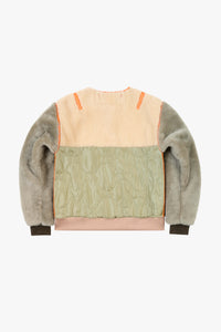 Shearling Leather Wool Bomber - Forest Green / Pale Jade & Natural