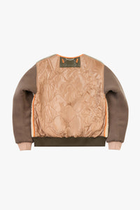 Shearling Leather Wool Bomber - Forest Green / Pale Jade & Natural