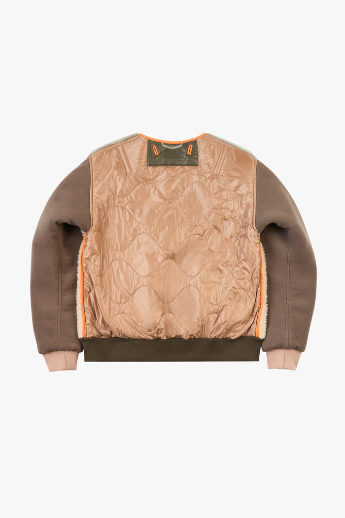 Shearling Leather Wool Bomber - Forest Green / Pale Jade & Natural