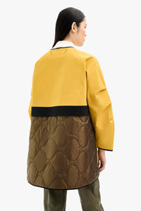 Short Bonded Patchwork Raincoat - Ochre / Peat