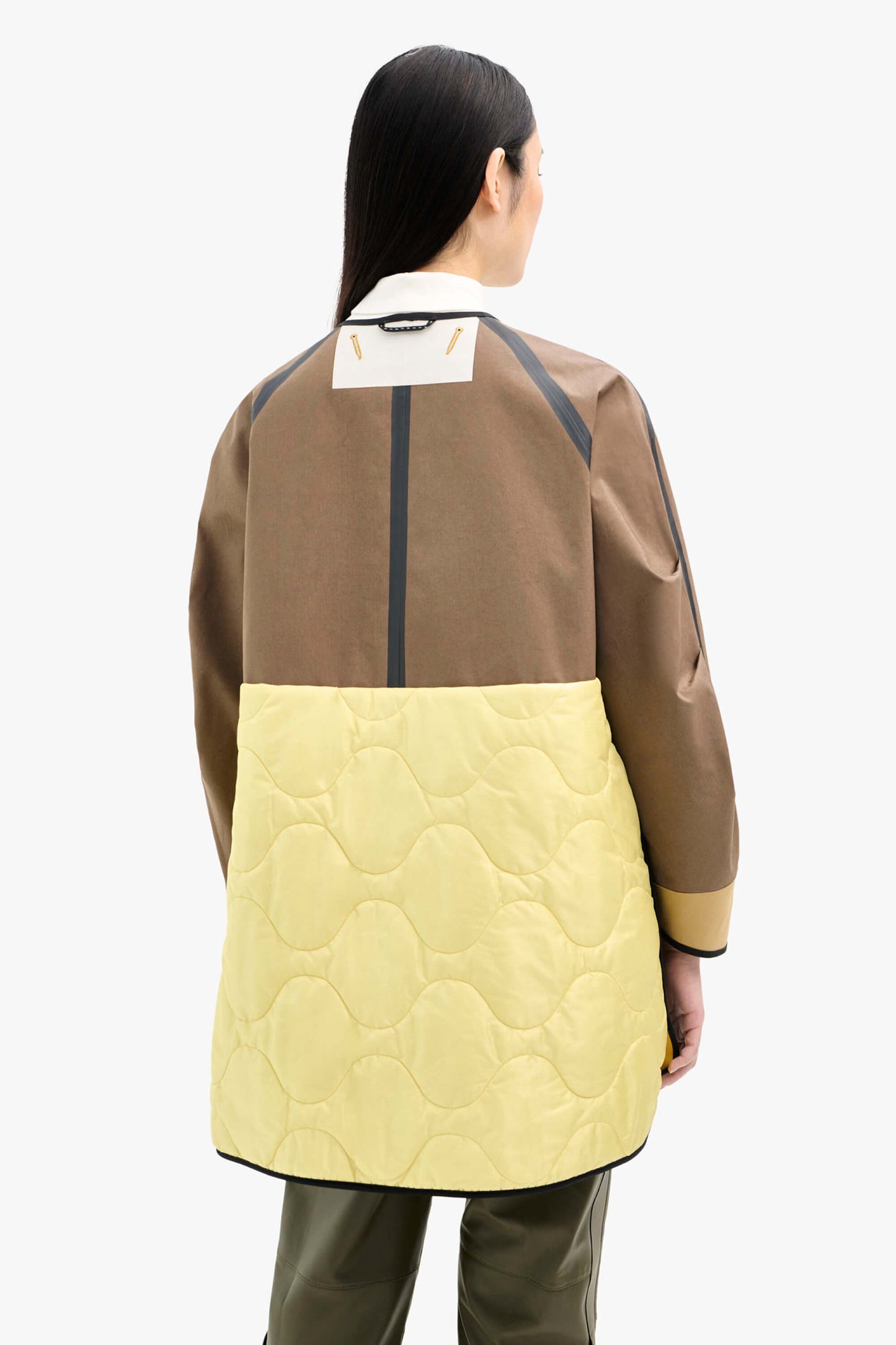 Short Bonded Patchwork Raincoat - Ochre / Peat