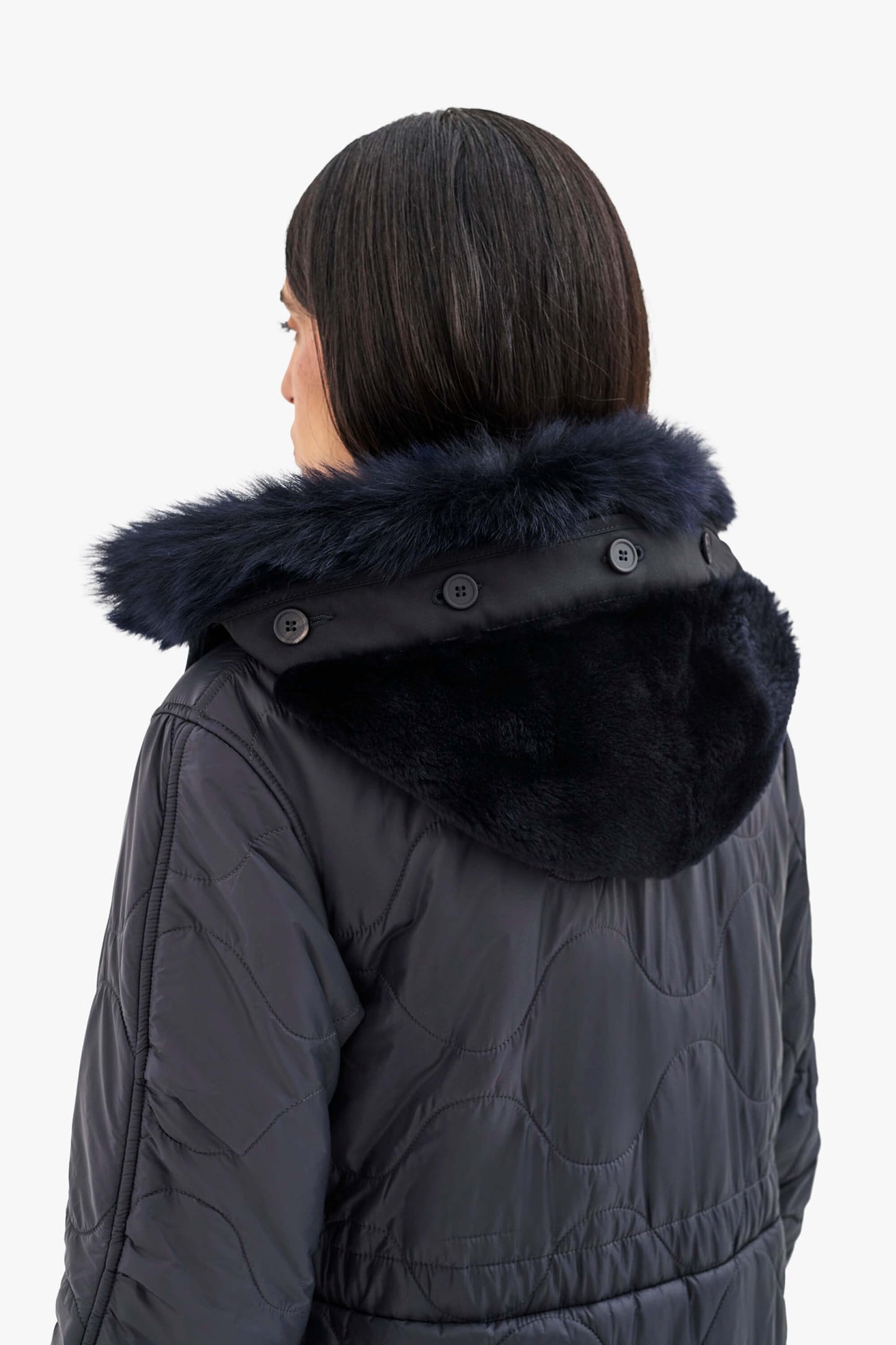 Shearling Leather Hood - Midnight / Black