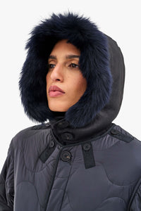 Shearling Leather Hood - Midnight / Black