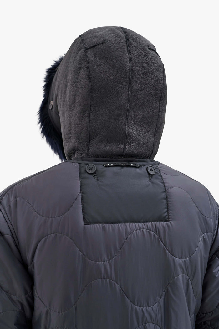 Shearling Leather Hood - Midnight / Black