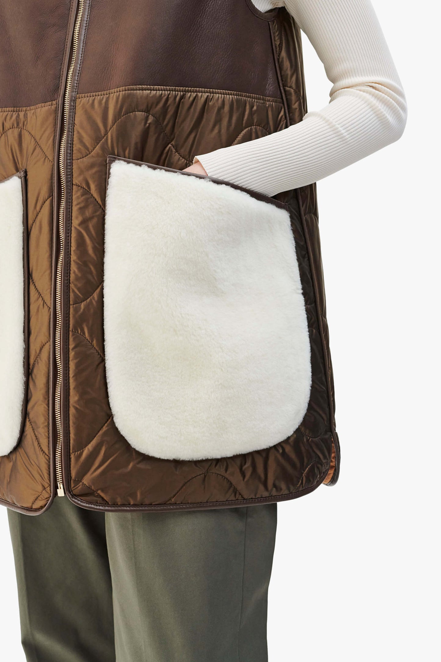 Aviator Shearling Quilt Vest - Bronze / Natural