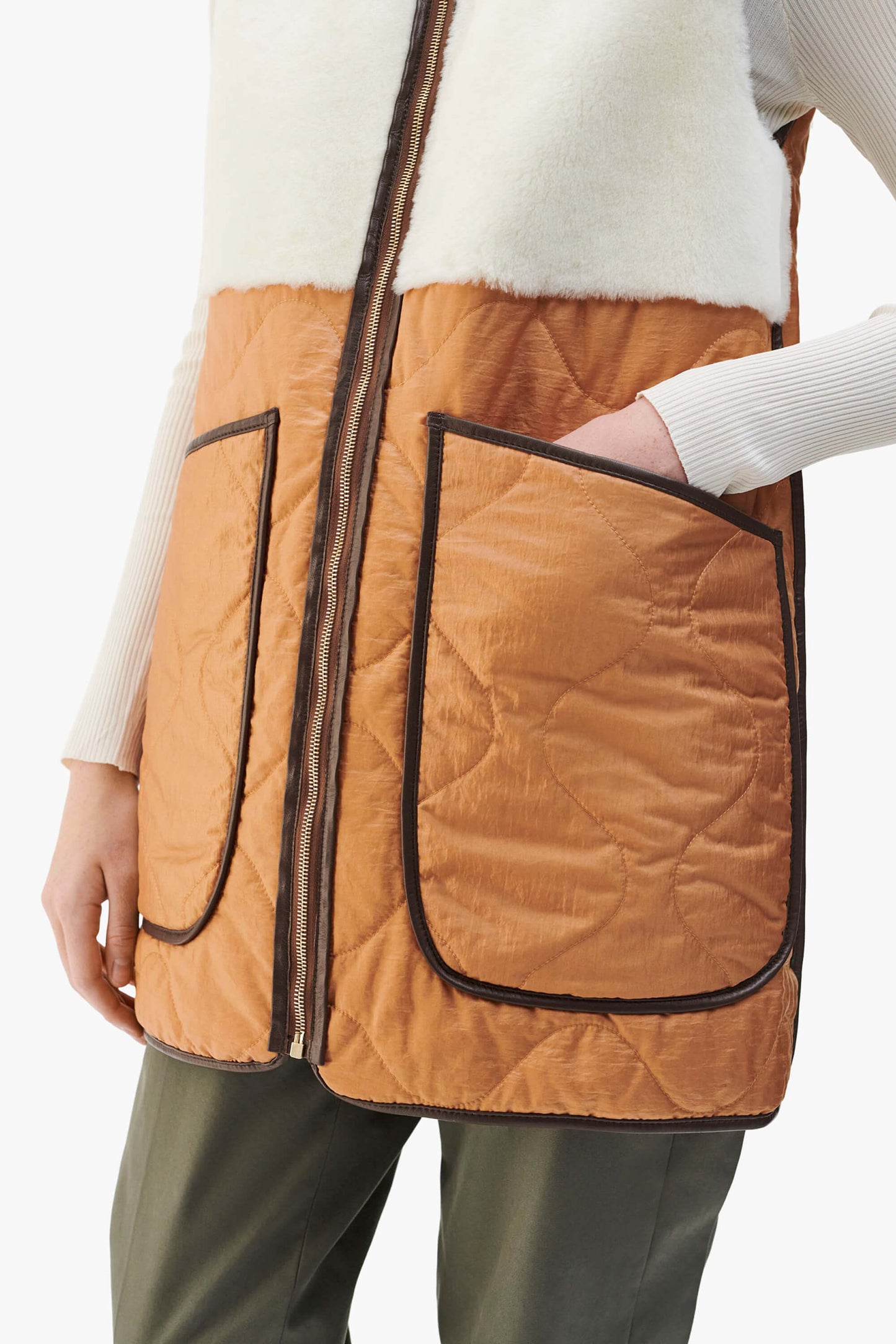 Aviator Shearling Quilt Vest - Bronze / Natural