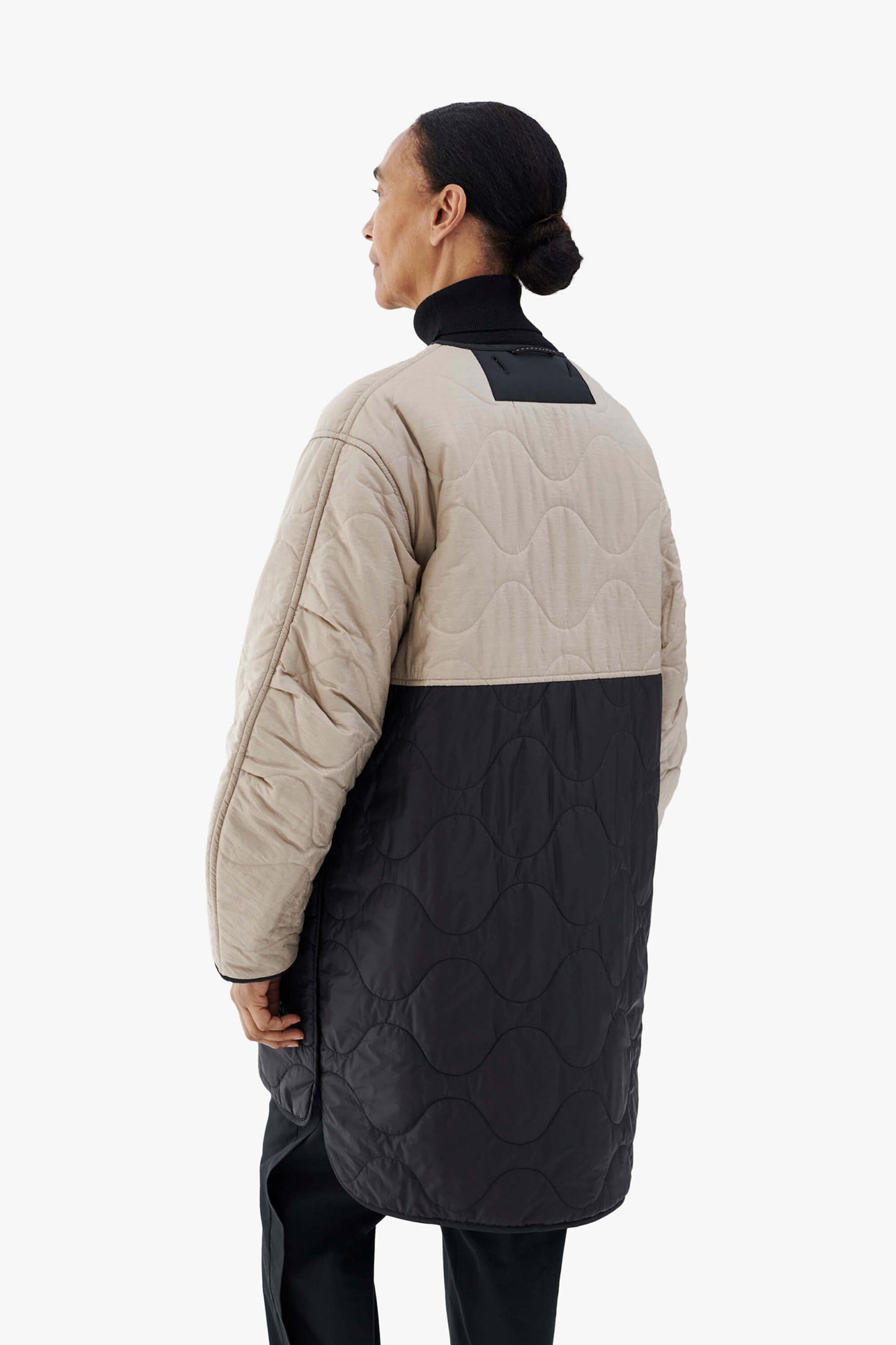 Colourblock Quilt Jacket - Stone / Cobalt