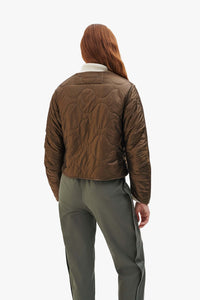 Shearling Cropped Aviator Quilt Jacket - Chocolate / Natural