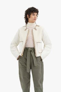 Shearling Cropped Aviator Quilt Jacket - Ivory / Natural