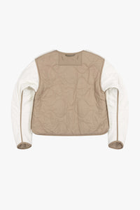 Shearling Cropped Aviator Quilt Jacket - Ivory / Natural