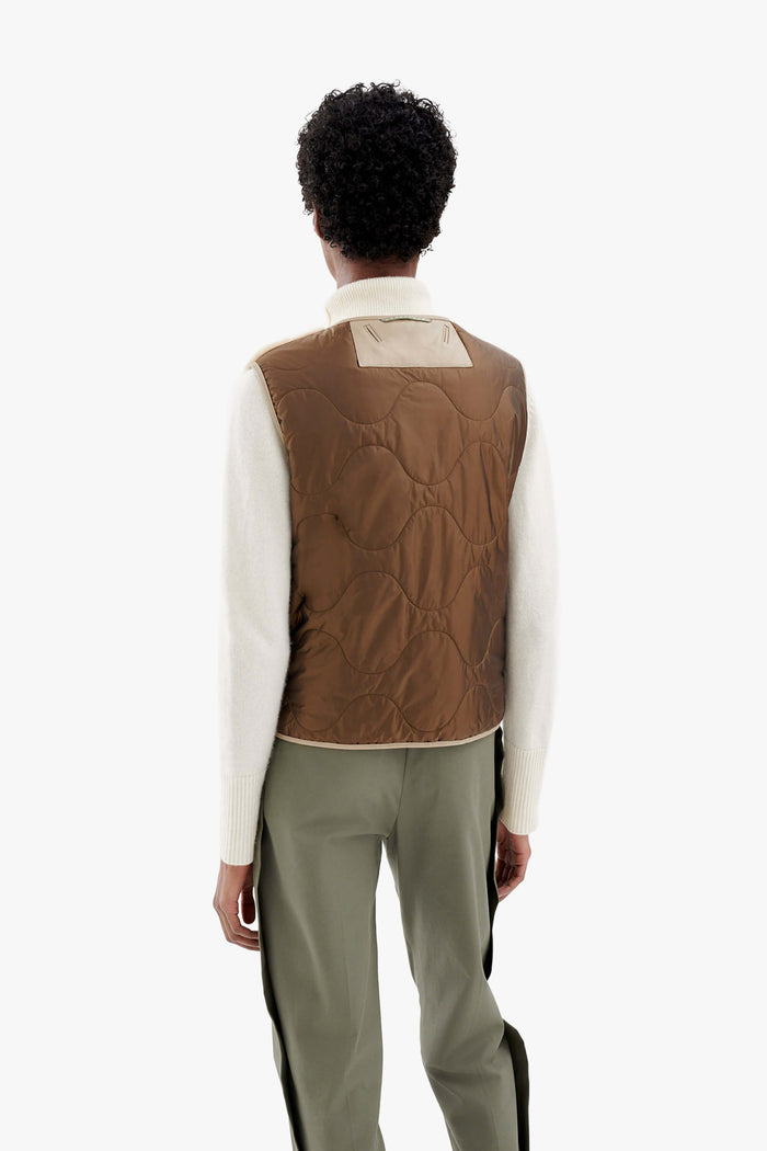 Cropped Aviator Shearling Vest - Mocha Brown / Blush