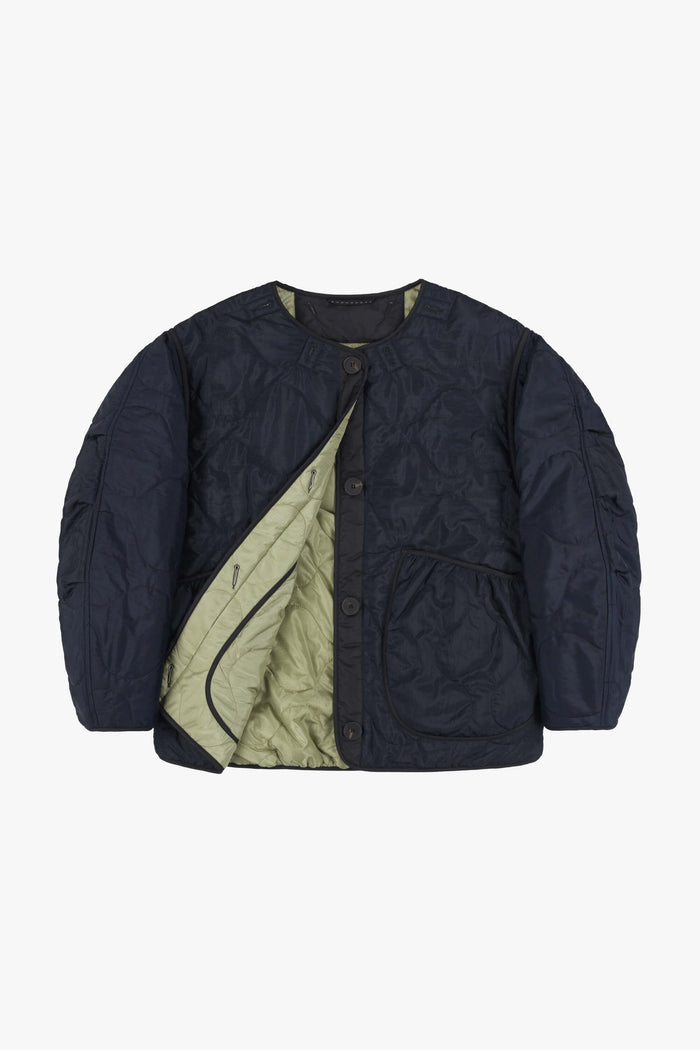 Cropped Quilt Jacket - Navy / Pale Sage