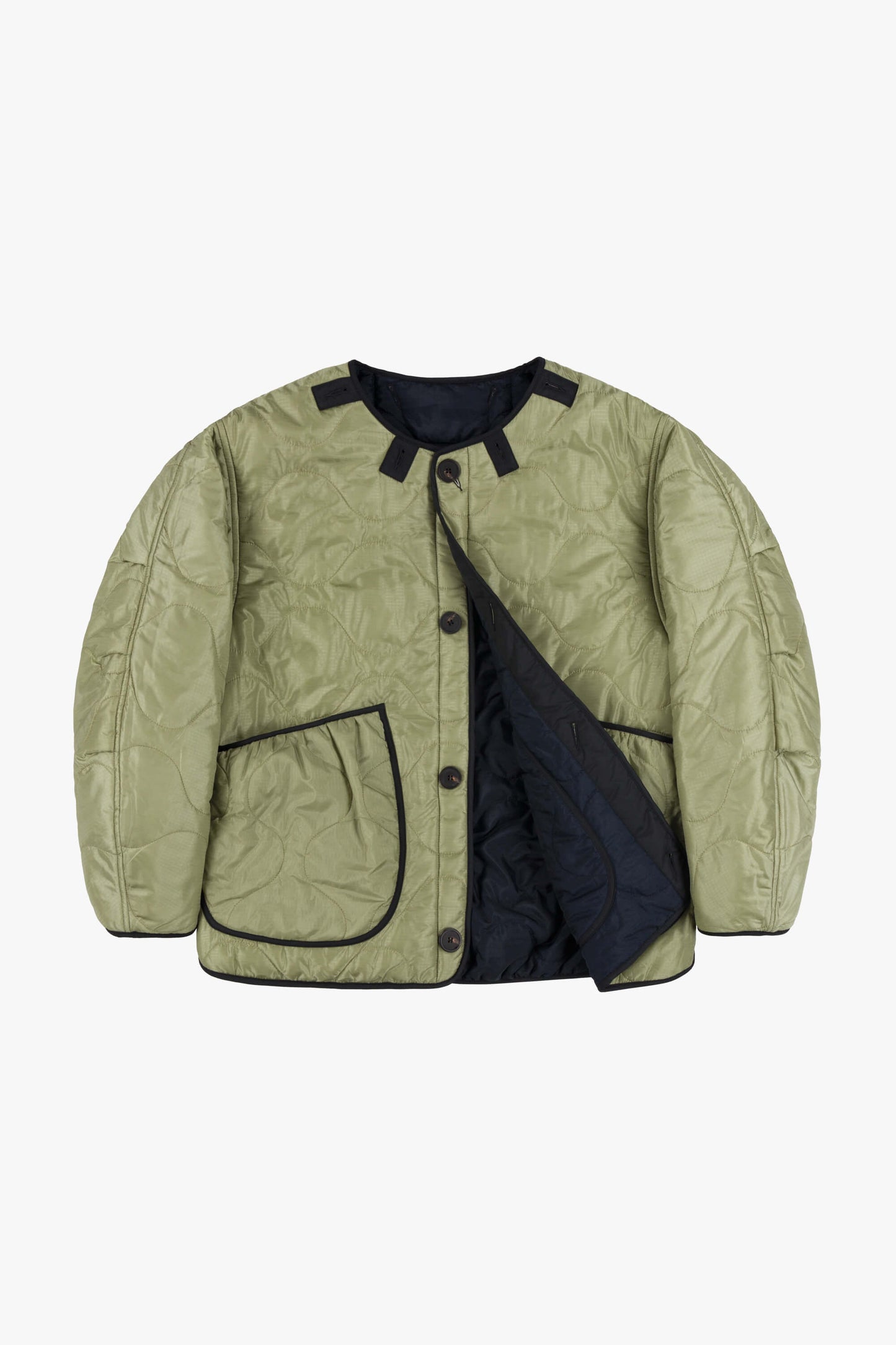 Cropped Quilt Jacket - Navy / Pale Sage