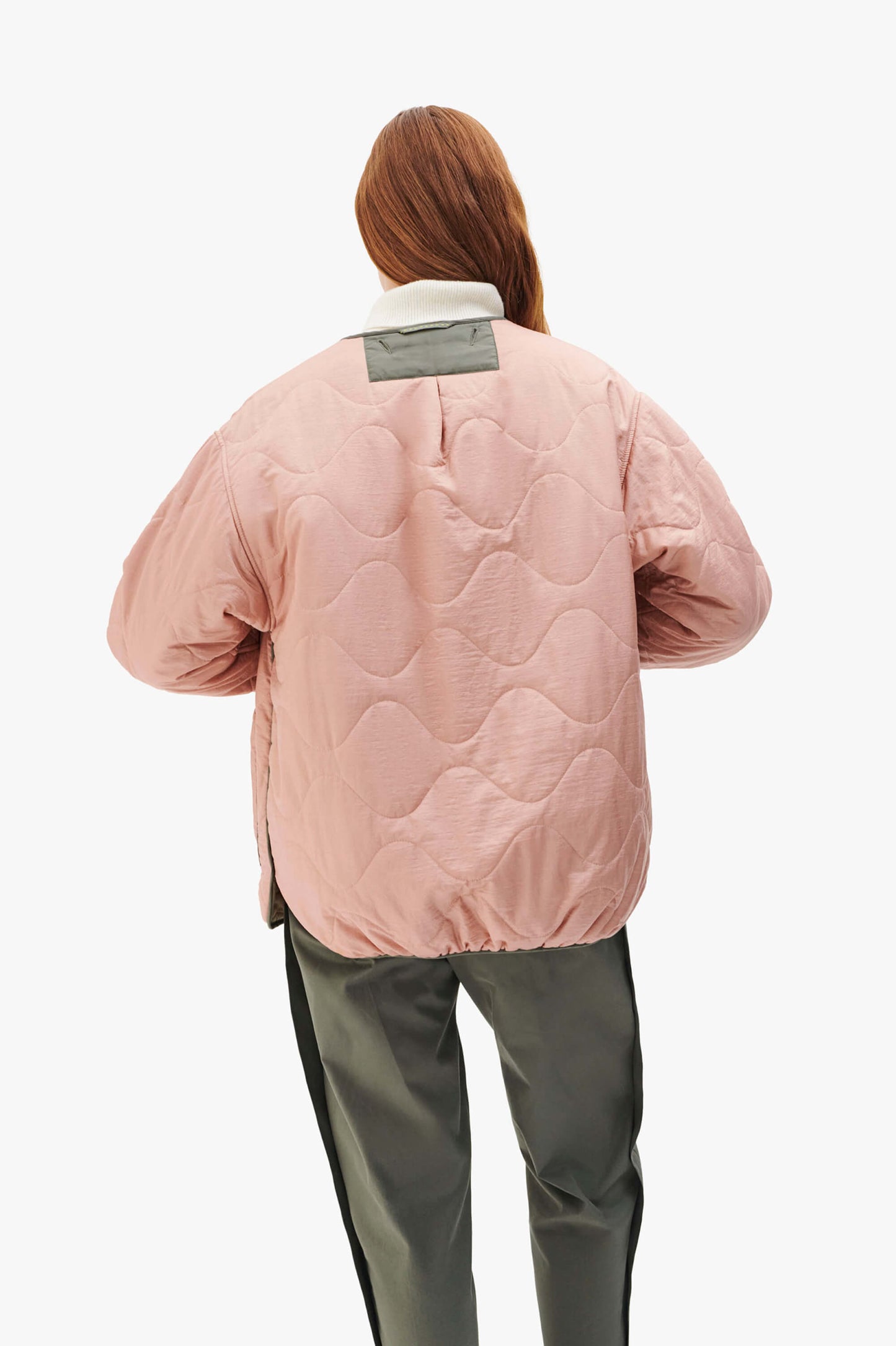 Cropped Quilt Jacket - Pale Pink / Pale Sage