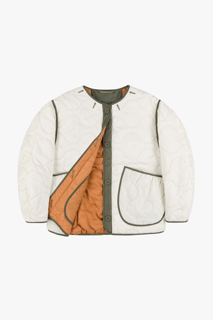 Cropped Quilt Jacket - Natural White / Orange