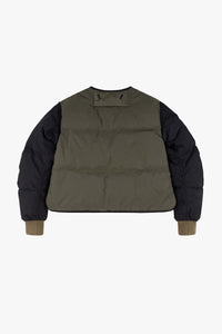 Down Cropped Aviator Jacket - Black / Eucalyptus