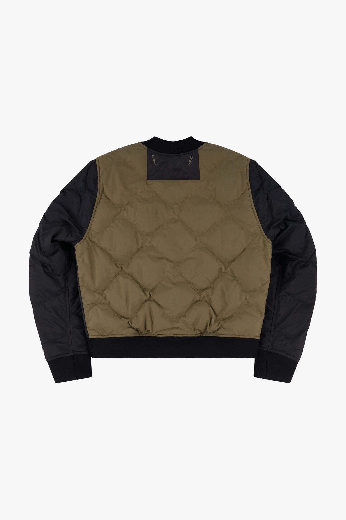 Quilted Down V Neck Sweater - Black / Dark Olive