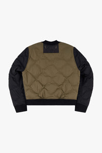 Quilted Down V Neck Sweater - Black / Dark Olive