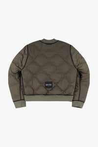 Quilted Down V Neck Sweater - Black / Dark Olive