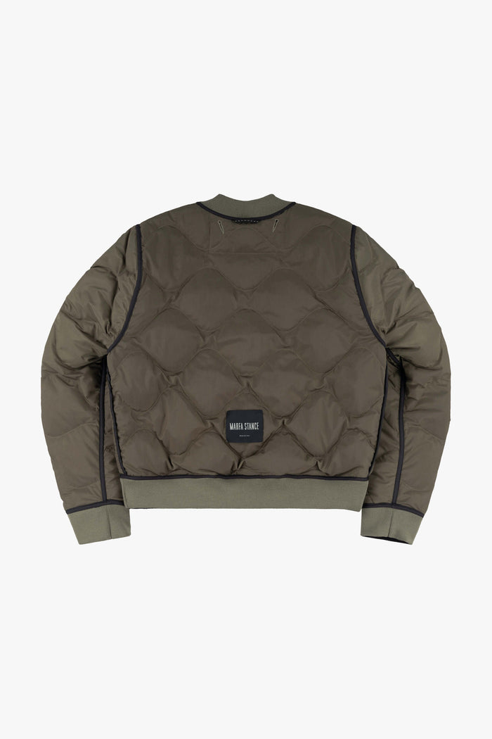 Quilted Down V Neck Sweater - Black / Dark Olive