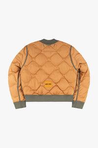 Quilted Down V Neck Sweater - Sand / Burnt Orange