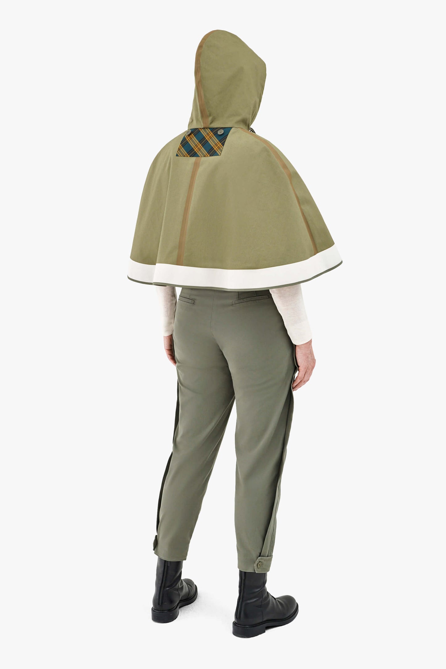 Hooded Rain Cape - Olive / Chartreuse & Antique Gold