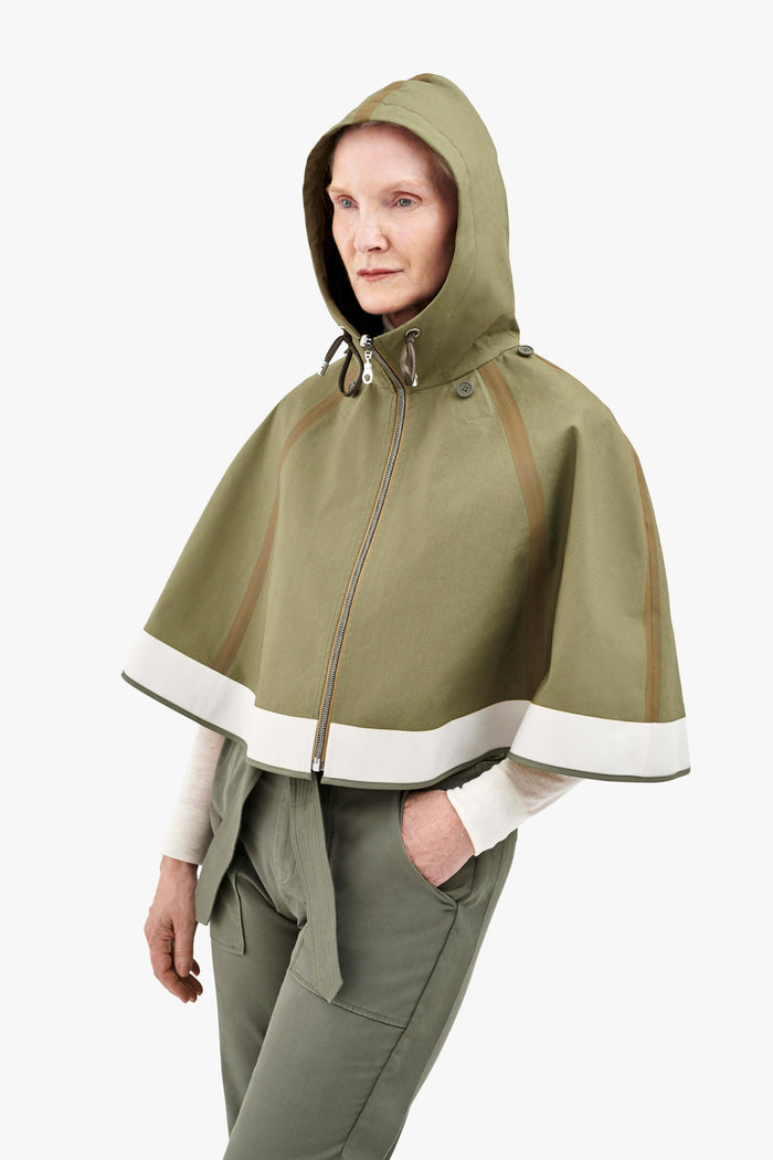 Hooded Rain Cape - Olive / Chartreuse & Antique Gold