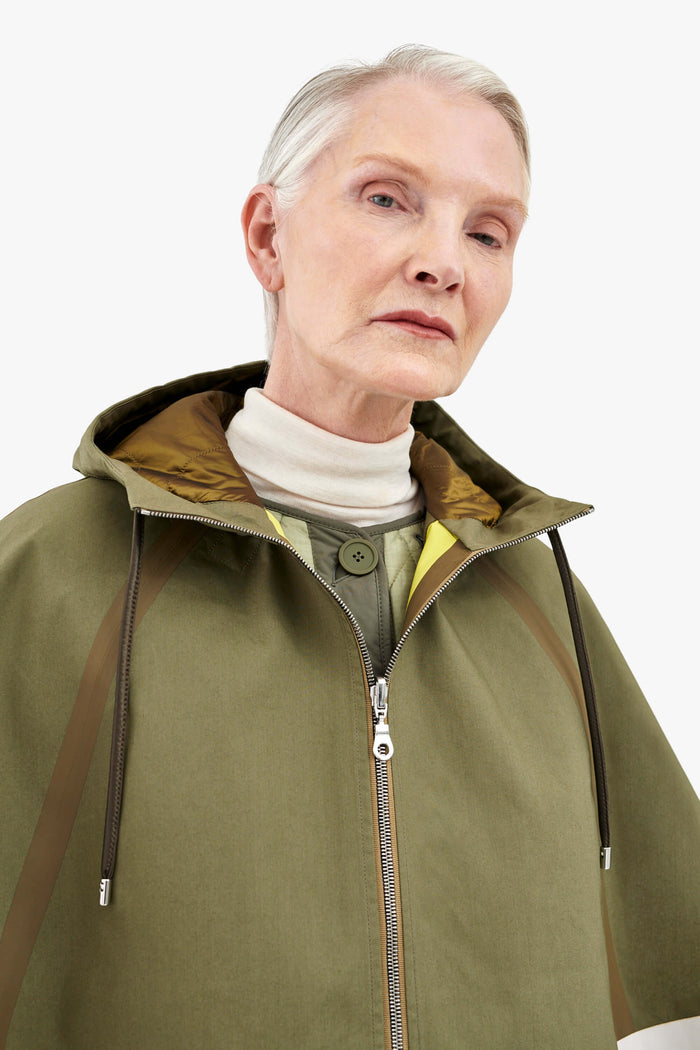 Hooded Rain Cape - Olive / Chartreuse & Antique Gold