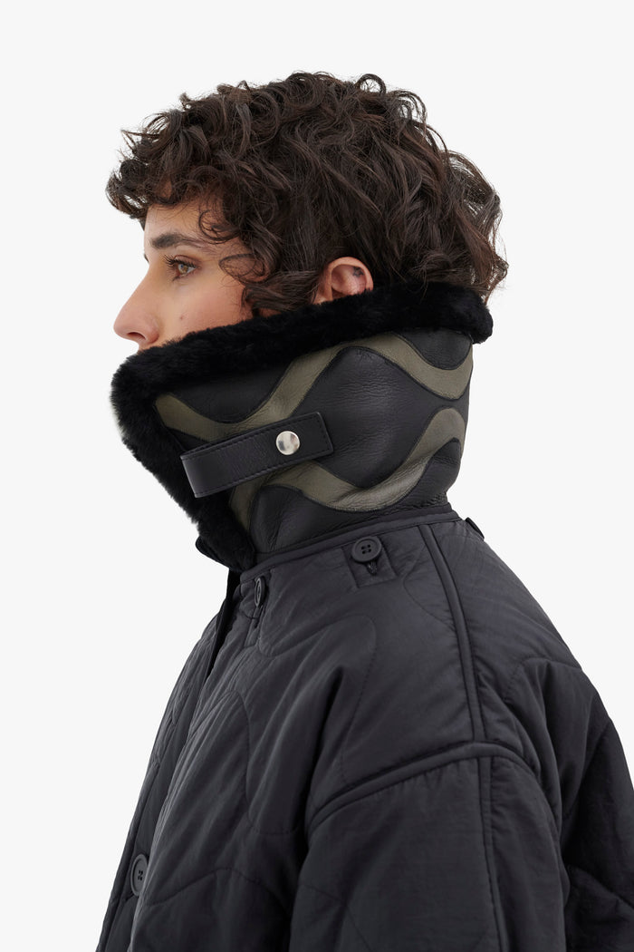 Intarsia Aviator Collar - Black / Dark Olive