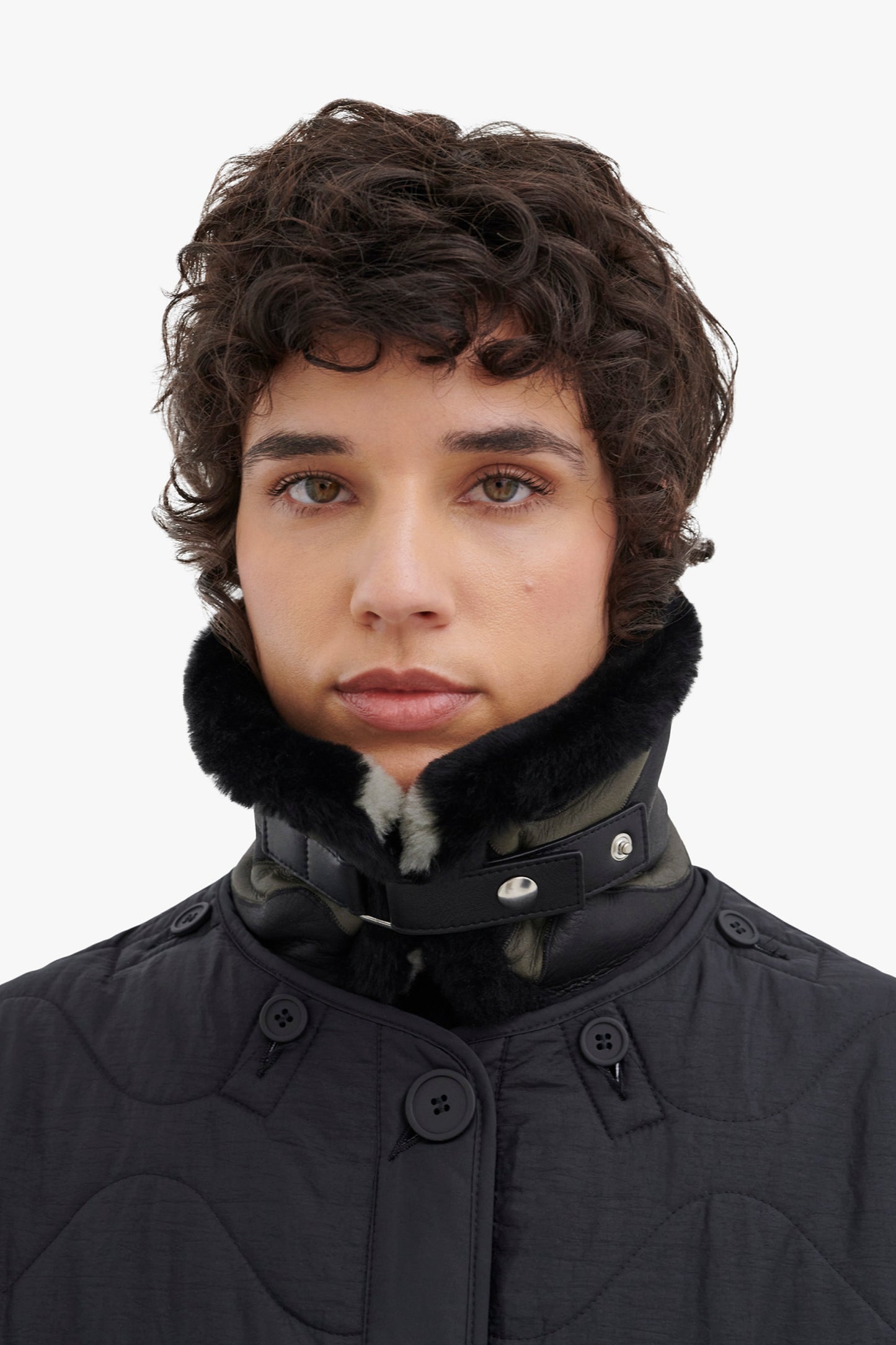 Intarsia Aviator Collar - Black / Dark Olive