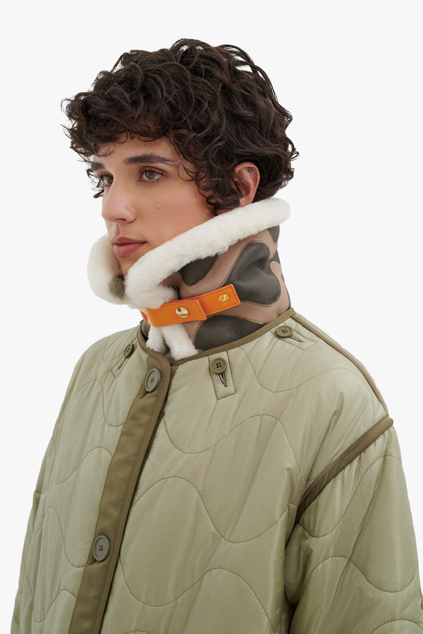 Intarsia Aviator Collar - Natural / Taupe