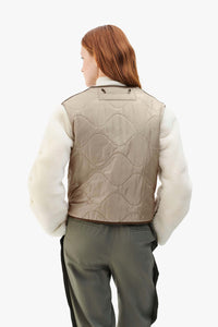 Intarsia Shearling Cropped Aviator Jacket - Taupe / Pale Jade