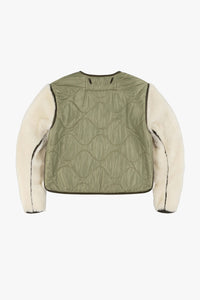 Intarsia Shearling Cropped Aviator Jacket - Taupe / Pale Jade