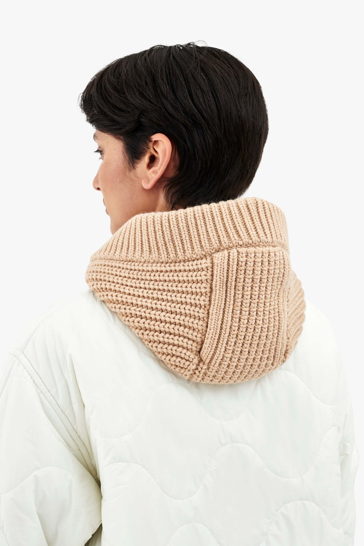 Knit Quilt Hood - Camel / Mocha Brown