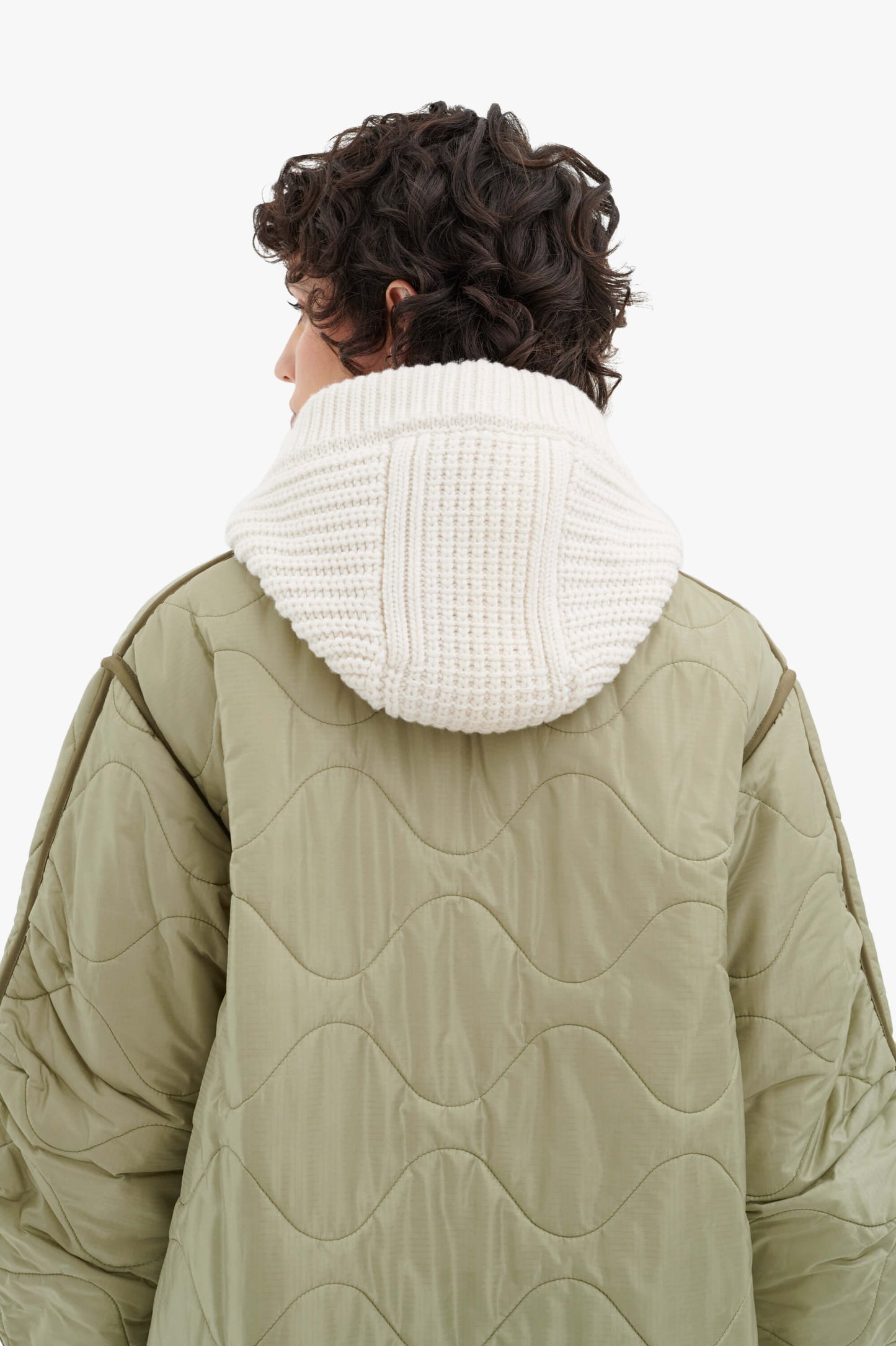 Knit Quilt Hood - Ivory / Pale Sage