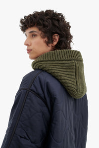 Knit Quilt Hood - Dark Olive / Black