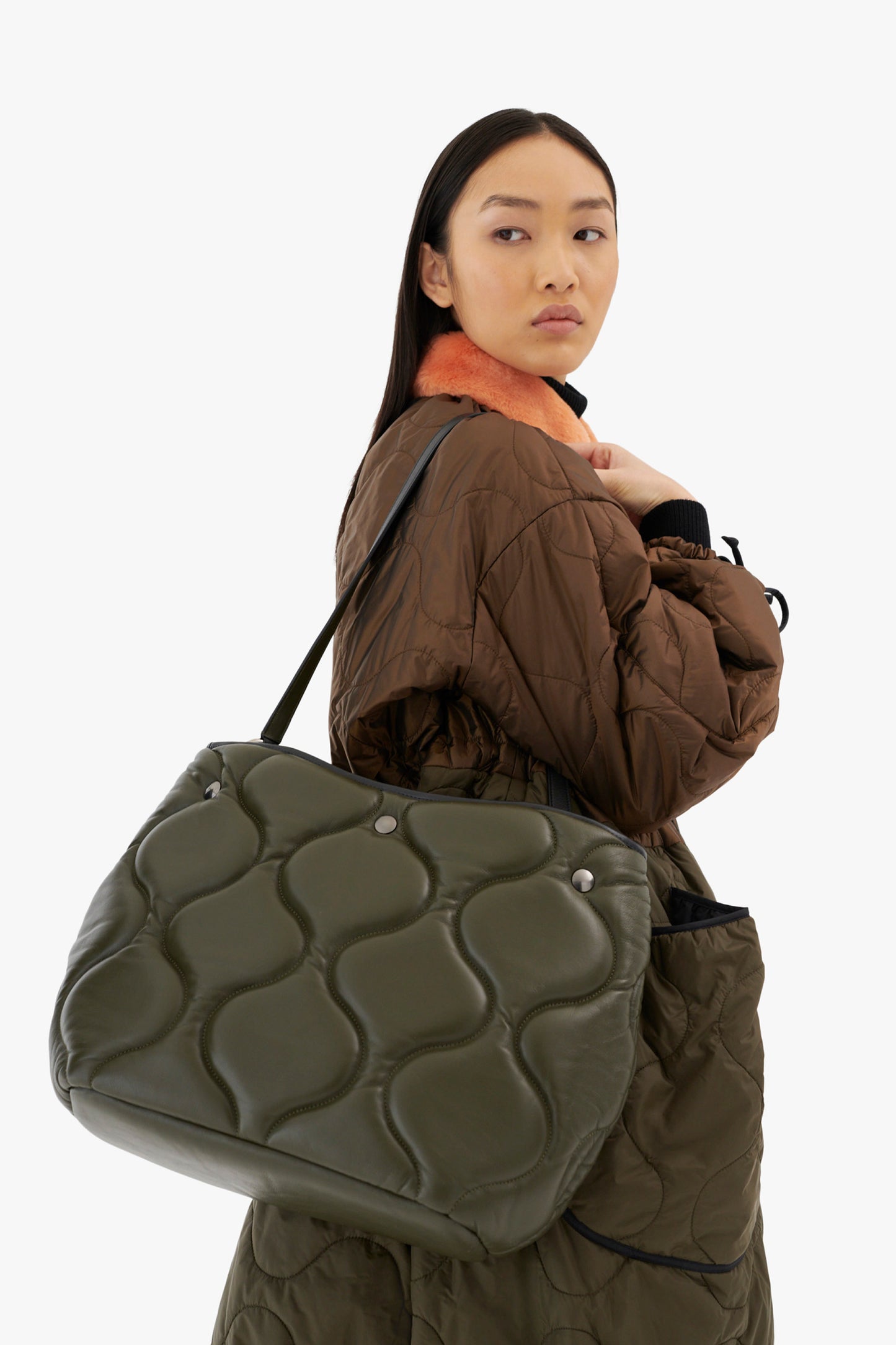 Quilted Leather Signature Bag - Olive