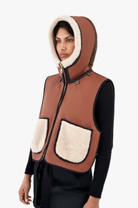 Leather & Shearling Zip Hood - Russett & Bronze / Chalk White & Mocha