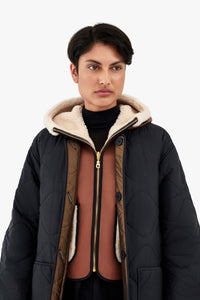 Leather & Shearling Zip Hood - Russett & Bronze / Chalk White & Mocha