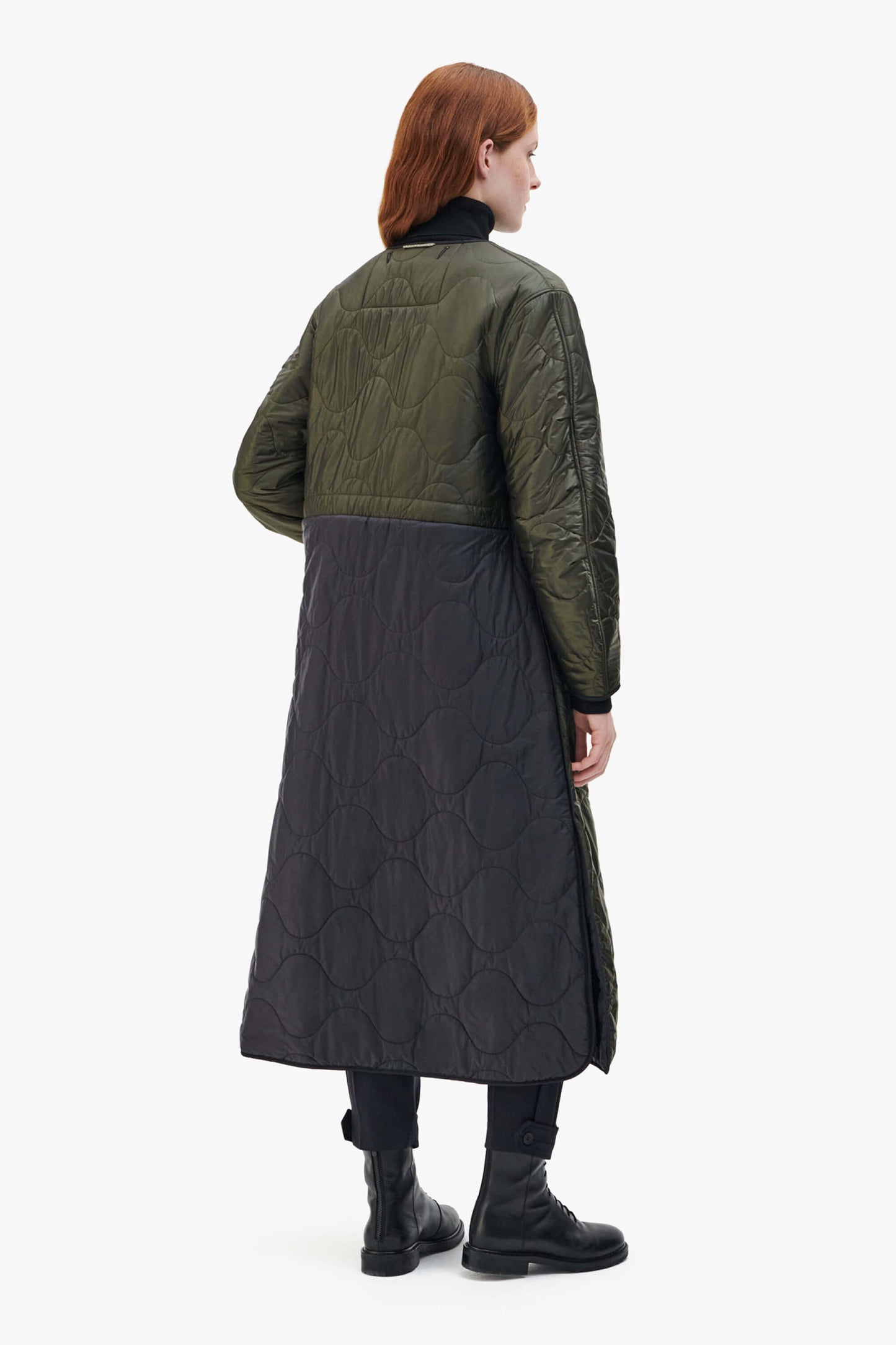 Long Wool Patchwork Quilt Jacket - Navy / Dark Olive