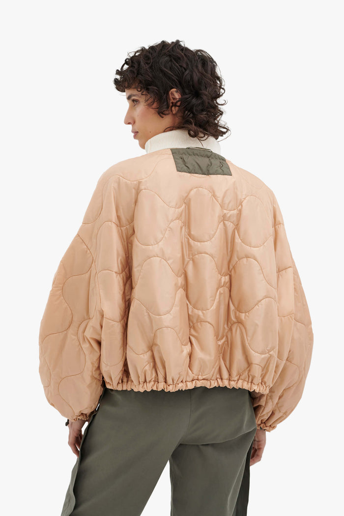 Parachute Quilt Bomber - Olive / Soft Peach