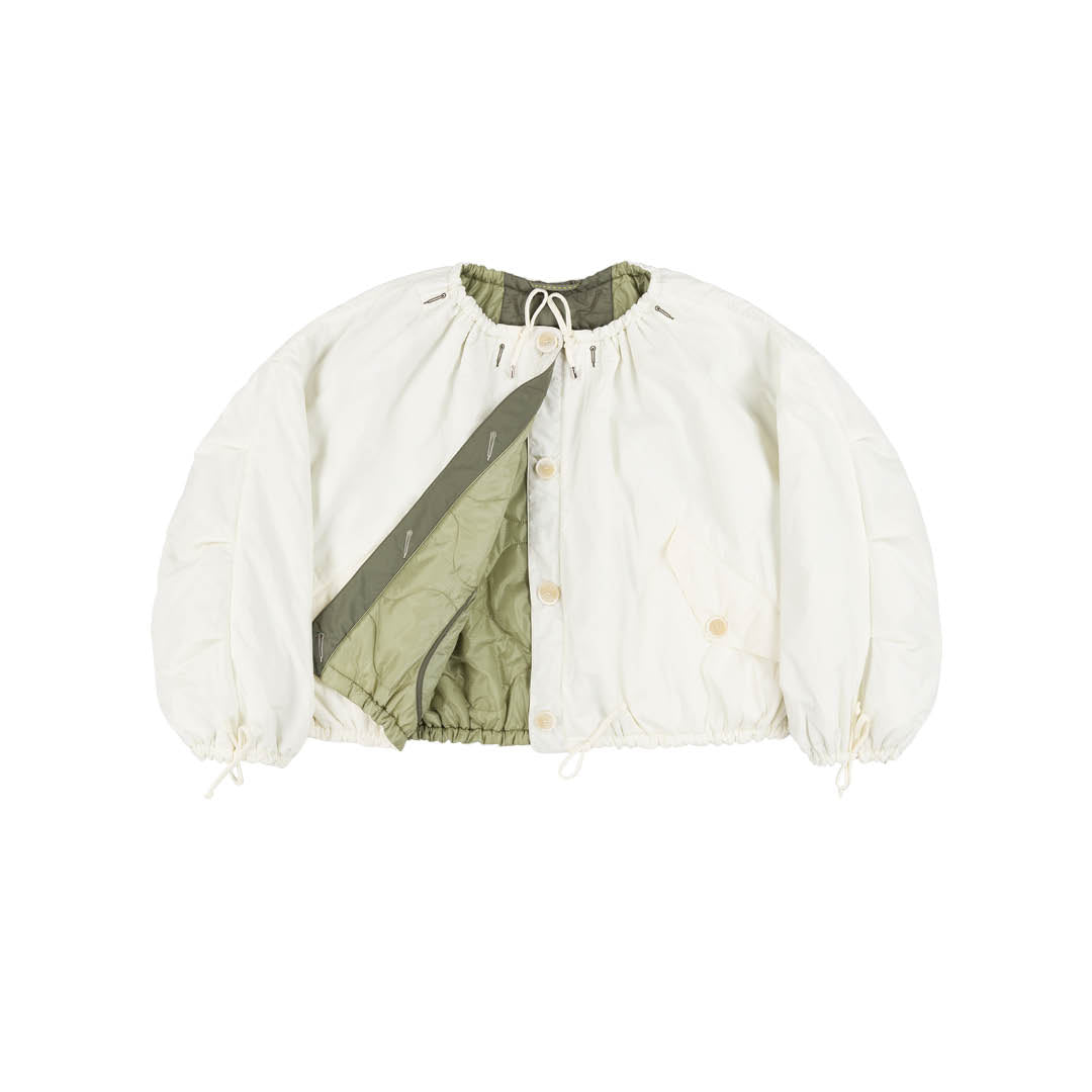 Parachute Quilt Bomber - White / Pale Sage