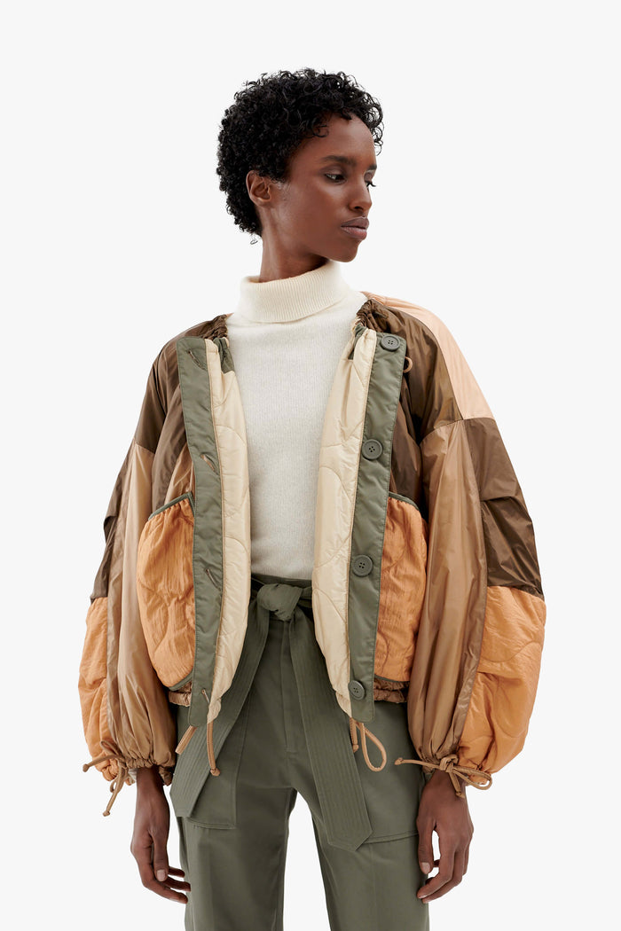 Patchwork Parachute Bomber - Mocha Brown / Oyster