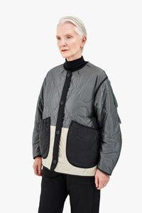 Patchwork Quilt Jacket - Anthracite & Mineral Green / Dark Olive