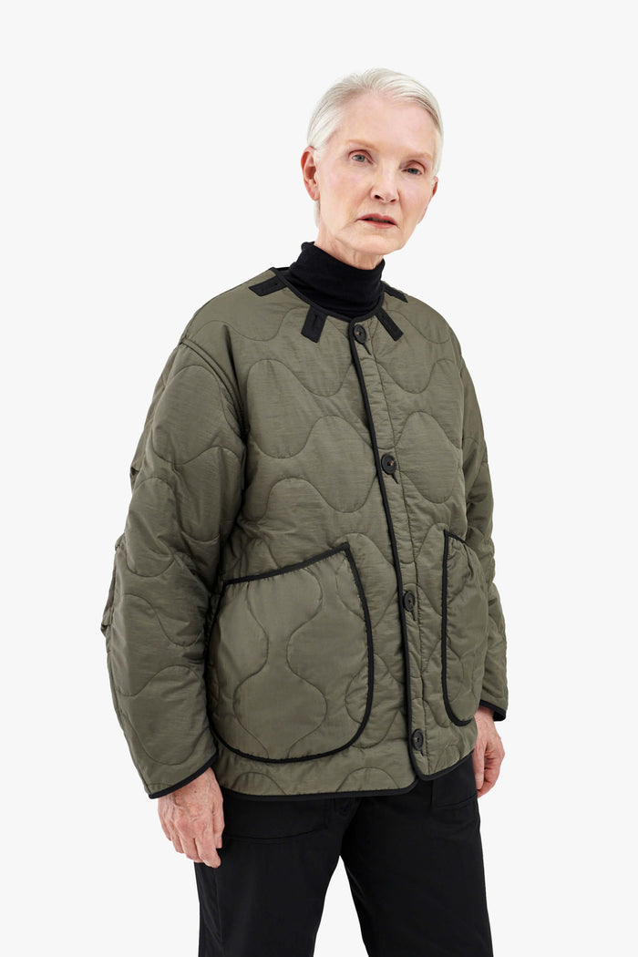 Patchwork Quilt Jacket - Anthracite & Mineral Green / Dark Olive