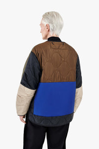 Patchwork Cropped Quilt Jacket - Dark Olive & Cobalt / Anthracite